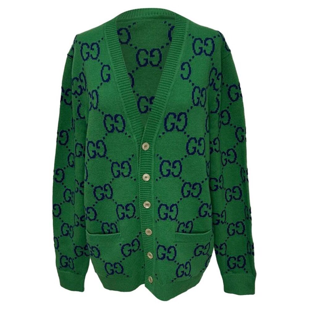Gucci GG Knitted Cardigan in Green Wool